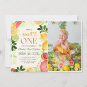 オレンジのフルーツ 1歳の誕生日写真 招待状 (正面)