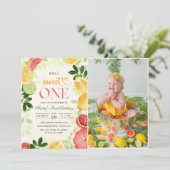 オレンジのフルーツ 1歳の誕生日写真 招待状 (スタンド正面)