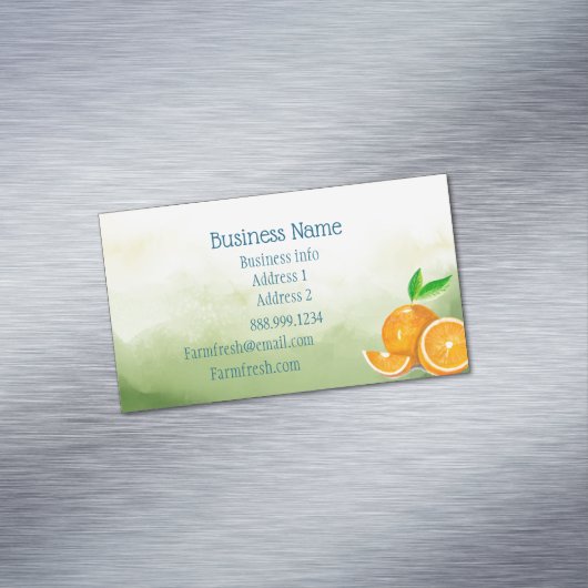 オレンジのフレッシュフルーツジュースまたは飲料 マグネット名刺 (インサイチュ)