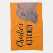 オレンジのブタ キッチンタオル (縦)