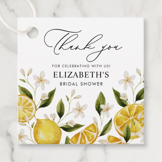 オレンジのプリティーレモン ブライダルシャワー フェイバータグ (正面)