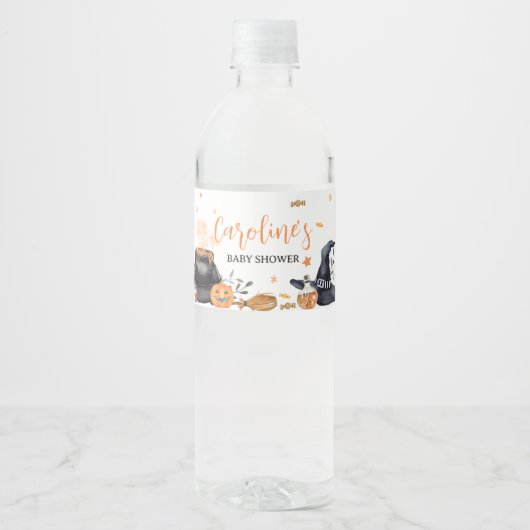 オレンジのベビーが可愛いハロウィーンの赤ちゃんシャワーを醸造している ペットボトルラベル (正面)