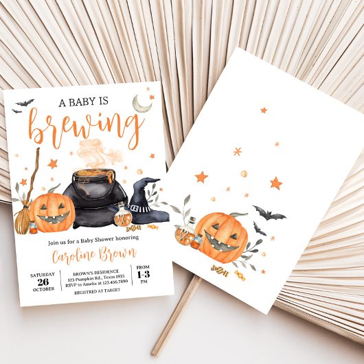 オレンジのベビーが可愛いハロウィーンの赤ちゃんシャワーを醸造している 招待状