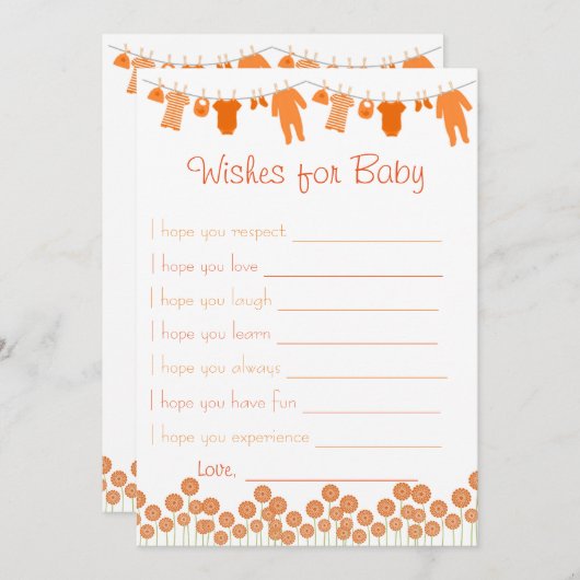 オレンジのベビーシャワーおめでとうメッセージ ベビーゲーム用 招待状 (正面/裏面)