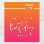 オレンジのホットピンクの25歳の誕生日 ワインラベル (シングルラベル)