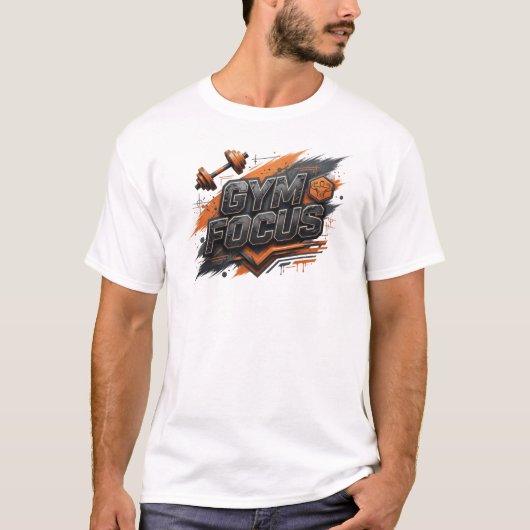 オレンジのボールド体Gym Focus オリジナルTシャツ Tシャツ (正面)