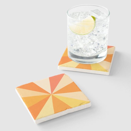 オレンジのポップアートのモダン60sファンキーで幾何学的な光線 ストーンコースター (横)