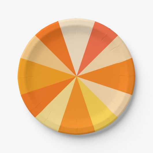 オレンジのポップアートのモダン60sファンキーで幾何学的な光線 ペーパープレート (正面)