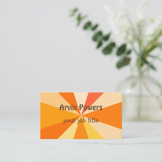 オレンジのポップアートのモダン60sファンキーで幾何学的な光線 名刺 (スタンド正面)