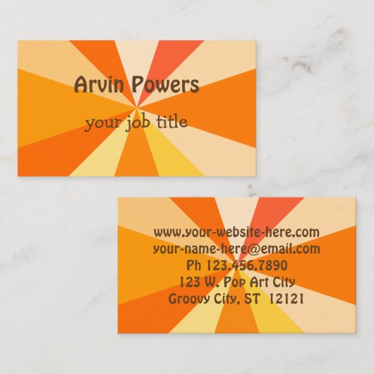 オレンジのポップアートのモダン60sファンキーで幾何学的な光線 名刺 (正面/裏面)