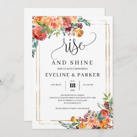 オレンジのマリーゴールドの花が咲き誇る招待状 招待状 (正面/裏面)