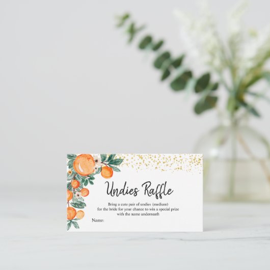 オレンジのメイン絞りブライダルシャワーアンダイスラッフル エンクロージャーカード (スタンド正面)