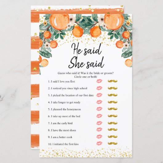 オレンジのメイン絞り彼は彼女はゲームカードを言った (正面/裏面)