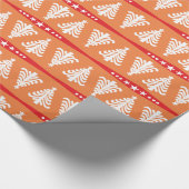 オレンジのモダンなホワイトクリスマスの木パターン ラッピングペーパー (角)