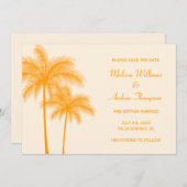 オレンジのヤシの木 Save the Date 発表 招待状 (正面/裏面)