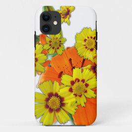 オレンジのユリとデイジーの花 iPhone 11 ケース