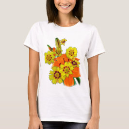 オレンジのユリとデイジーの花 Tシャツ
