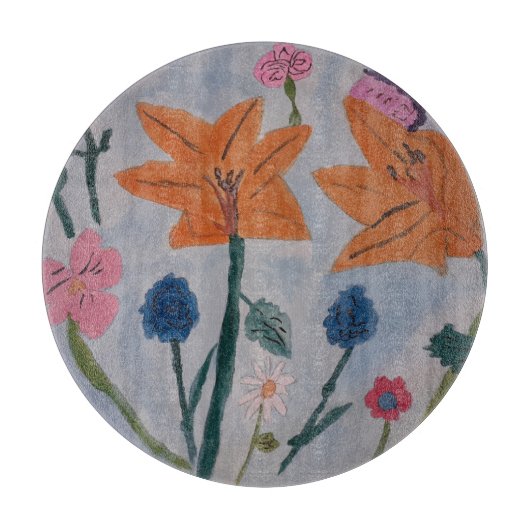 オレンジのユリの切り板 カッティングボード (正面)