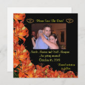 オレンジのユリの花束でお知らせ - 保存日付 招待状 (正面/裏面)