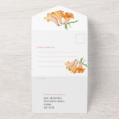 オレンジのユリ植物芸術の結婚式RSVPオプション オールインワン招待状 (外側)