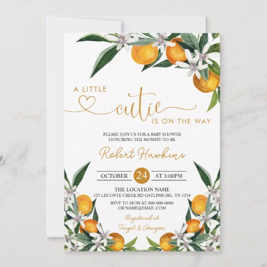 オレンジのリトルかわいこちゃんは途中ベビーシャワーInvi 招待状 (正面)