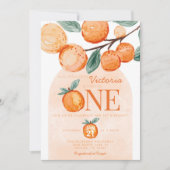 オレンジのリトルかわいこちゃんターンONE 1st誕生日パーティー 招待状 (正面)