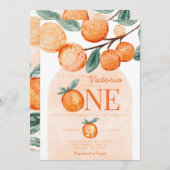 オレンジのリトルかわいこちゃんターンONE 1st誕生日パーティー 招待状 (正面/裏面)