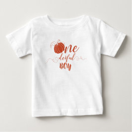 オレンジのリボンとアーチの秋のカボチャの花の誕生日 ベビーTシャツ