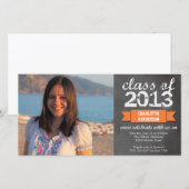 オレンジのリボンと旗のチョークボード写真　卒業式 案内状 (正面/裏面)