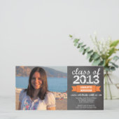 オレンジのリボンと旗のチョークボード写真　卒業式 案内状 (スタンド正面)