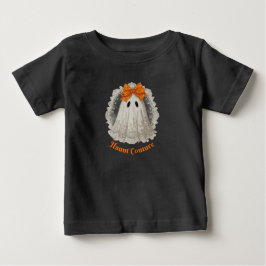 オレンジのリボンのお化けのレースのハントクチュール ベビーTシャツ
