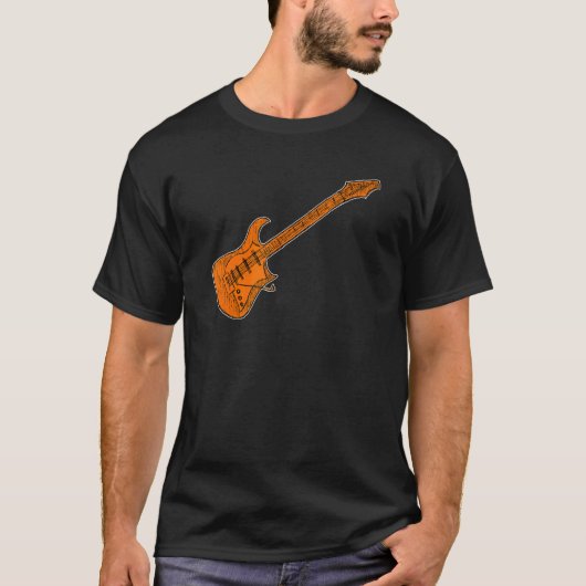 オレンジのレトロなエレキギター Tシャツ (正面)