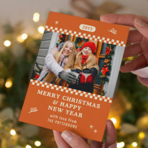 オレンジのレトロな家族写真のクリスマス