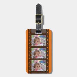 オレンジのレトロフィルムストラップデザインの荷物タグ(最大3枚の写真対応) ラゲッジタグ