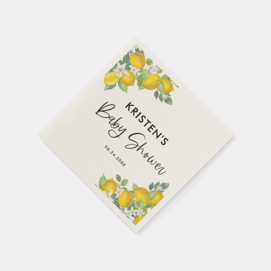 オレンジのレモン テーマのベビーシャワーナプキン スタンダードカクテルナプキン (角)