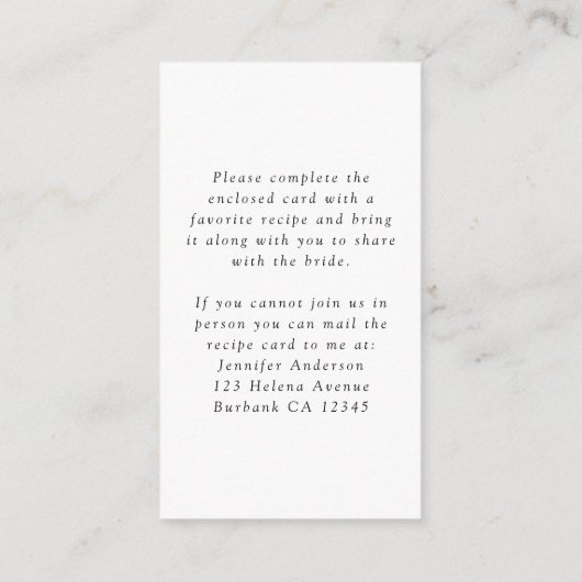 オレンジのレモン ブライダルシャワーレシピのリクエスト エンクロージャーカード (裏面)