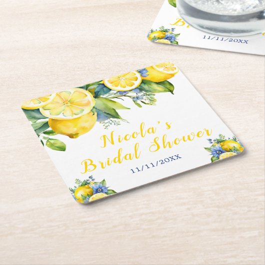 オレンジのレモン メディテレーニアンブライダルシャワー スクエアペーパーコースター (アングル)