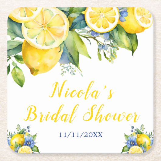 オレンジのレモン メディテレーニアンブライダルシャワー スクエアペーパーコースター (正面)