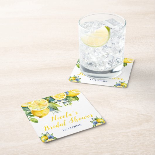 オレンジのレモン 地中海 ブライダルシャワー スクエアペーパーコースター (インサイチュ)