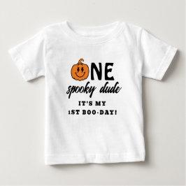 オレンジのワンスプーキーデュードハロウィン1歳誕生日 ベビーTシャツ