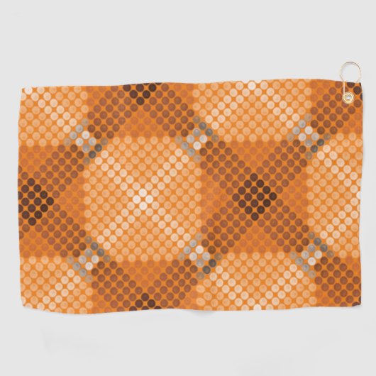 オレンジの上に灰色から茶色の円を描き、正方形を形成 ゴルフタオル (横)