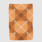 オレンジの上に灰色から茶色の円を描き、正方形を形成 ゴルフタオル (正面)