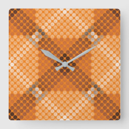 オレンジの上に灰色から茶色の円を描き、正方形を形成 スクエア壁時計