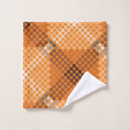 オレンジの上に灰色から茶色の円を描き、正方形を形成 バスタオルセット (ウォッシュタオル)