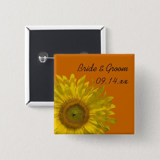 オレンジの上に黄色のひまわり結婚がある 缶バッジ (正面&裏面)