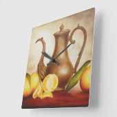 オレンジの付いたピッチャー スクエア壁時計 (傾斜)