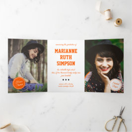 オレンジの円5 – 写真の卒業 三つ折り招待状