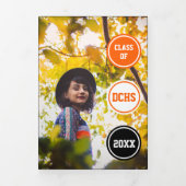 オレンジの円5 – 写真の卒業 三つ折り招待状 (カバー)