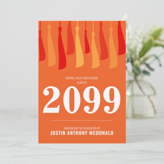 オレンジの列のタッセルフォト卒業招待状 招待状 (スタンド正面)