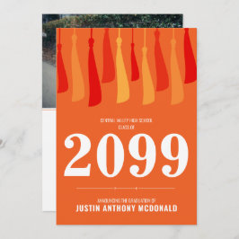 オレンジの列のタッセルフォト卒業招待状 招待状